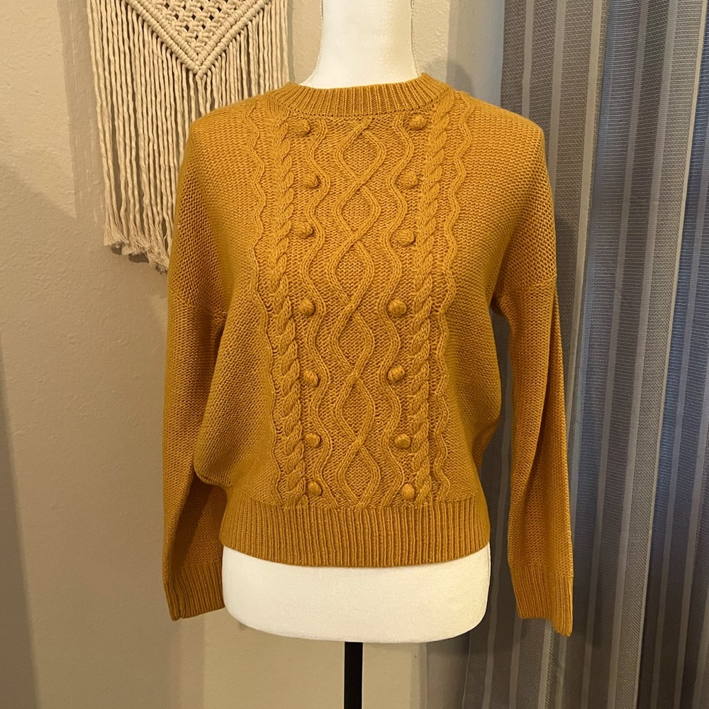 NWT ARIZONA Girls mustard cable knit sweater